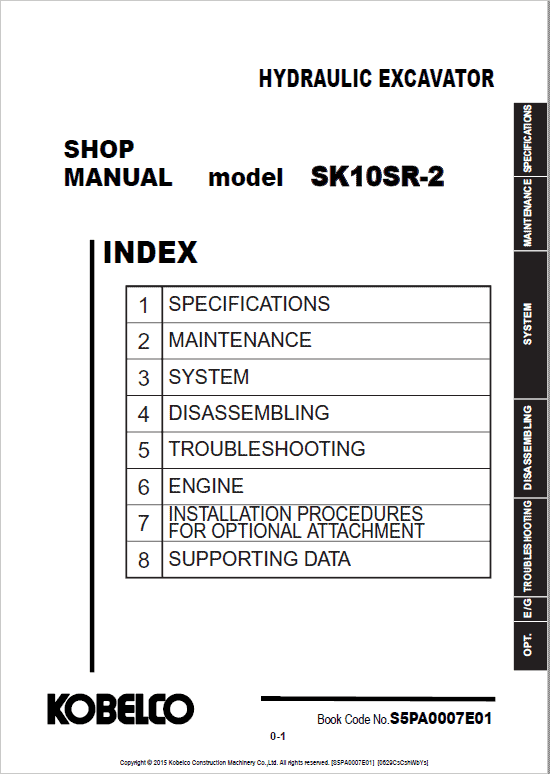 Kobelco SK10SR-2 Mini Excavator Repair Service Manual