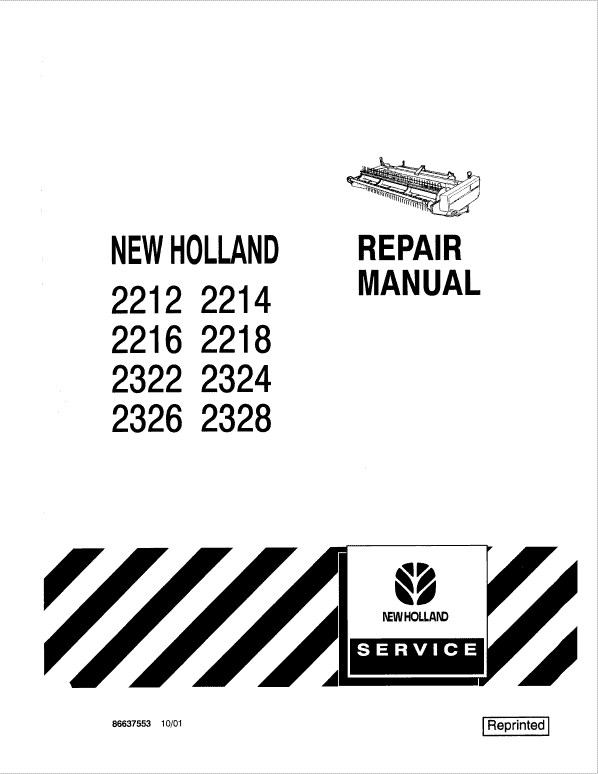 New Holland 2200, 2300 Series Haybine Repair Service Manual