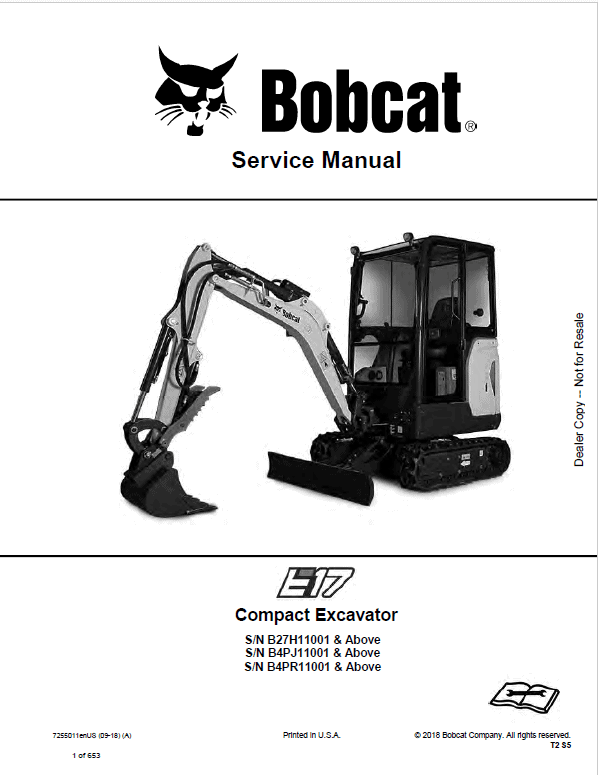 Bobcat E17 Excavator Repair Service Manual