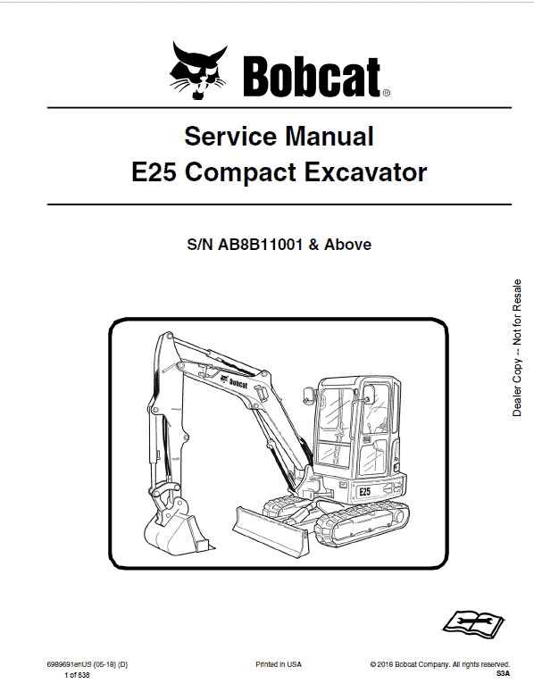 Bobcat E25 Excavator Repair Service Manual