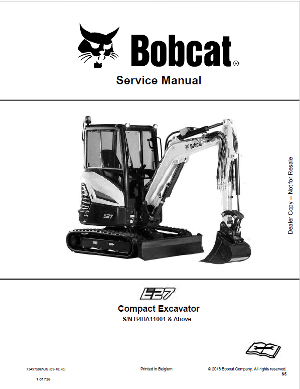 Bobcat E27 Excavator Repair Service Manual