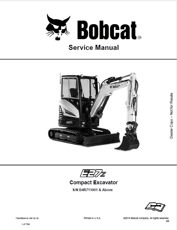 Bobcat E27Z Excavator Repair Service Manual