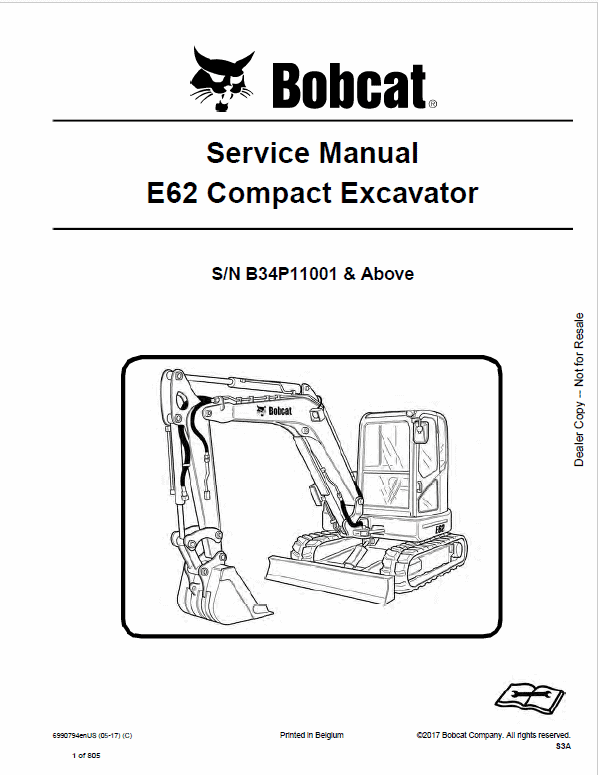 Bobcat E62 Excavator Repair Service Manual