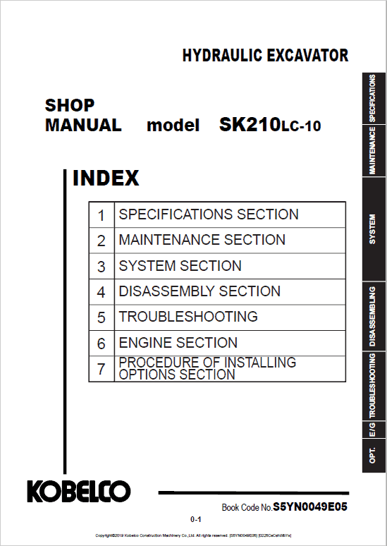 Kobelco SK210LC-10 Hydraulic Excavator Repair Service Manual