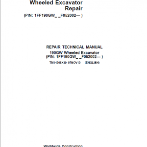 John Deere 190GW Wheeled Excavator Repair Service Manual (S.N after F052002 -)