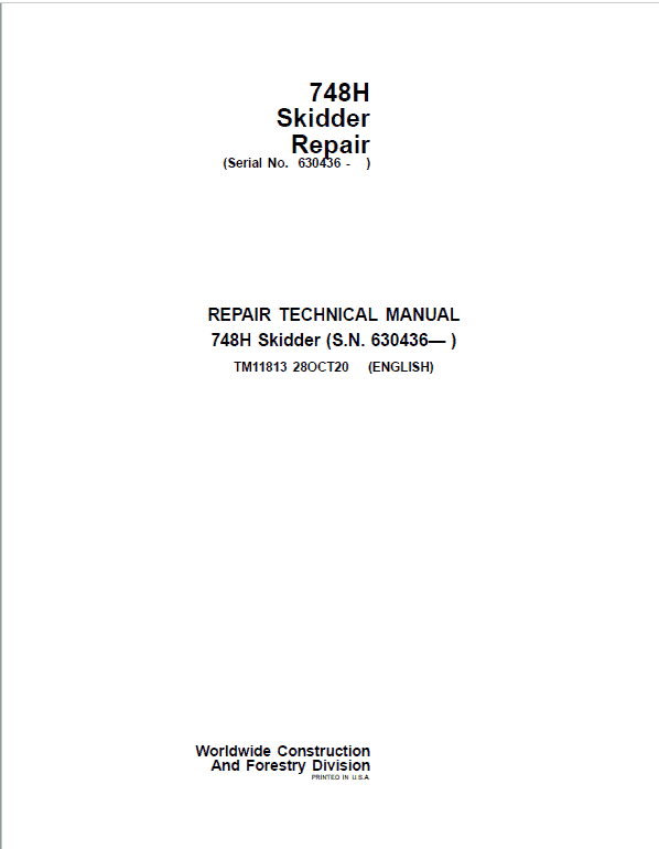 John Deere 748H Skidder Repair Service Manual (S.N after 630436 - )