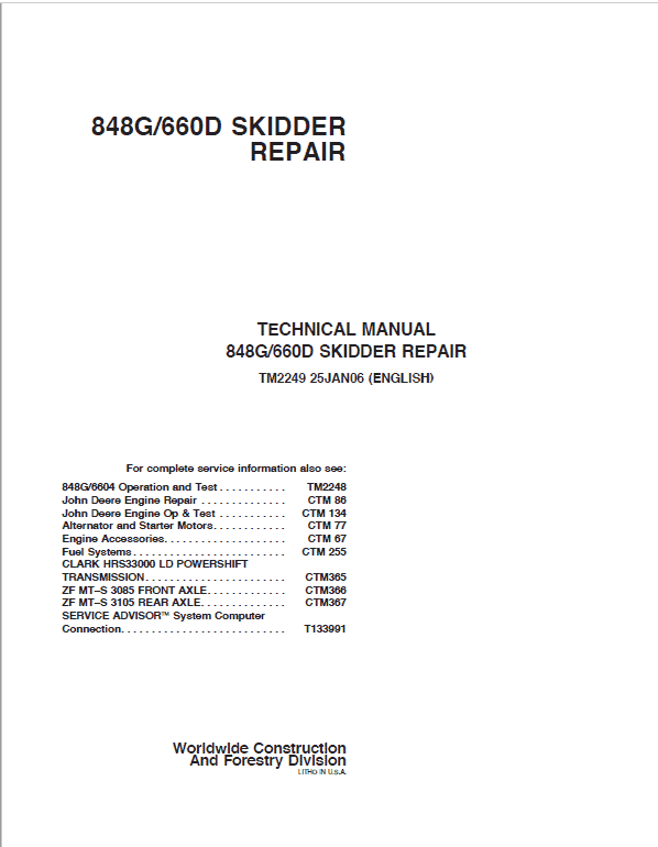 John Deere 848G, 660D Skidder Repair Service Manual