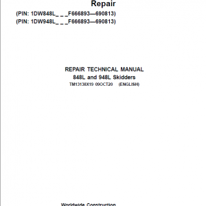 John Deere 848L, 948L Skidder Repair Service Manual (S.N F666893 - F690813)