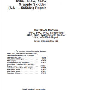 John Deere 540G, 640G, 740G Skiders Repair Manual (S.N before 565684) - Image 2