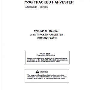 John Deere 753G Tracked Harvester Repair Service Manual (S.N 002046 – 002063)