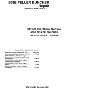 John Deere 608B Feller Buncher & Harvester Service Repair Manual (SN after 608BX005014 - )