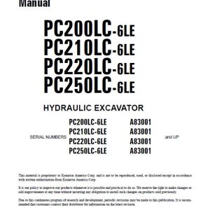 Komatsu PC200LC-6LE, PC210LC-6LE, PC220LC-6LE, PC250LC-6LE Excavator Repair Manual