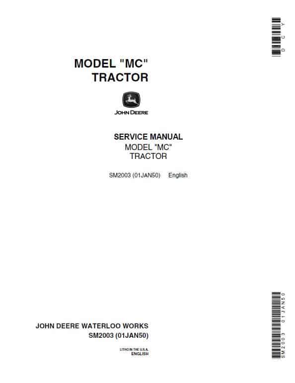 John Deere MC Crawler Tractor Repair Service Manual (SM2003)