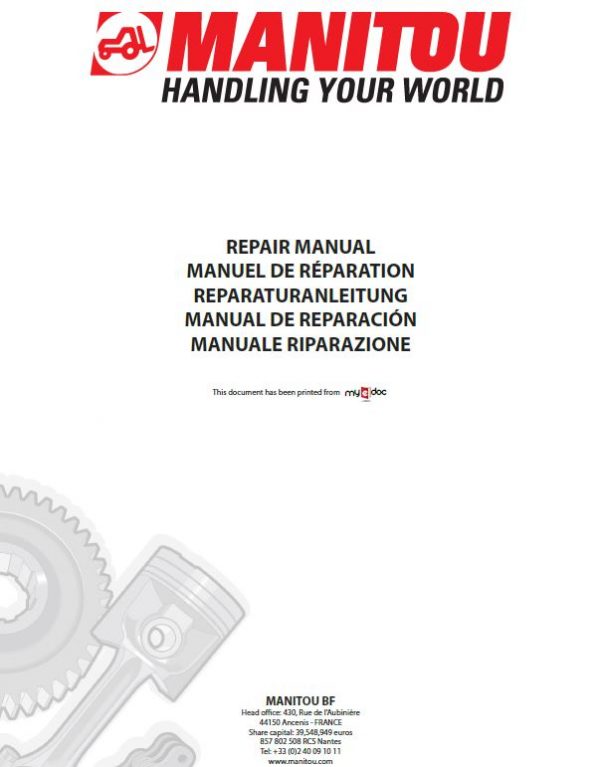 Manitou MHT 7140, MHT 10160, MHT 10210L M Series Telehandler Repair Manual