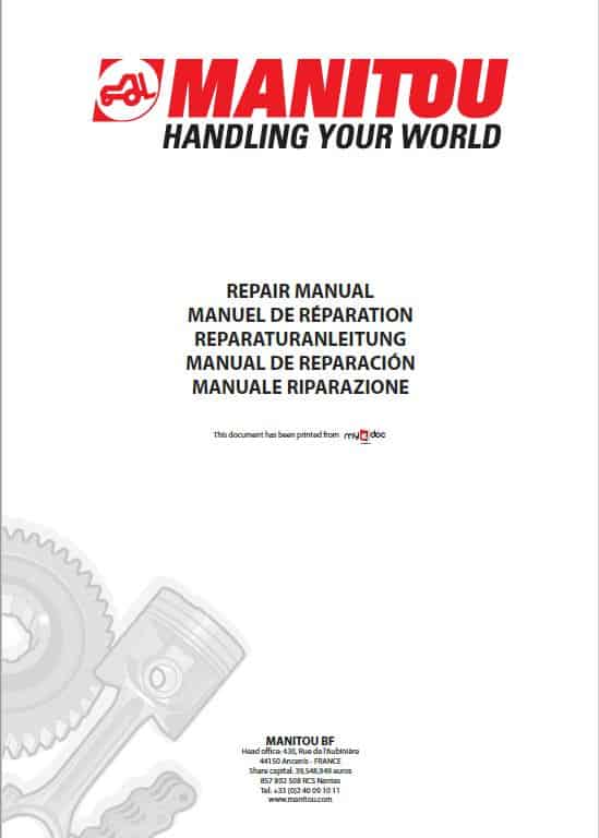 Manitou MHT 10120L, MHT 10160 L Telehandler Repair Manual