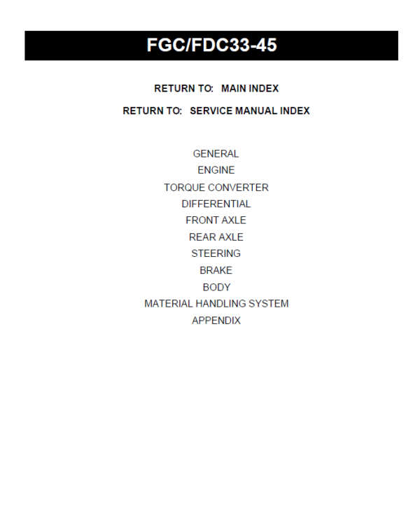 Toyota FGC33, FGC35, FDG40, FGC45 Forklift Repair Service Manual