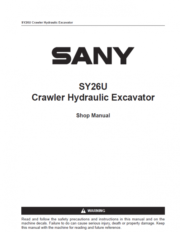 Sany SY26U Hydraulic Excavator Repair Service Manual