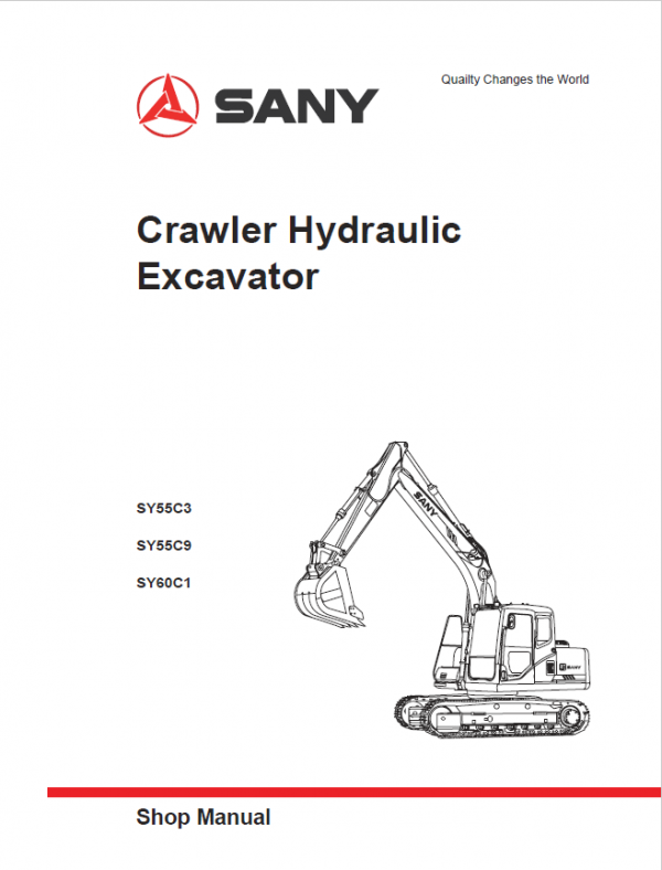 Sany SY55C3, SY55C9, SY60C1 Hydraulic Excavator Repair Service Manual