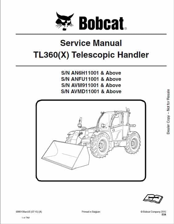 Bobcat TL360, TL360X, TL470, TL470X, TL470HF, TL470XHF Telescopic Service Repair Manual