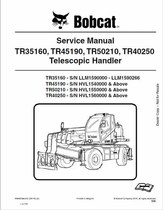 Bobcat TR35160, TR40250, TR45190, TR50210 versaHANDLER Telescopic Service Repair Manual