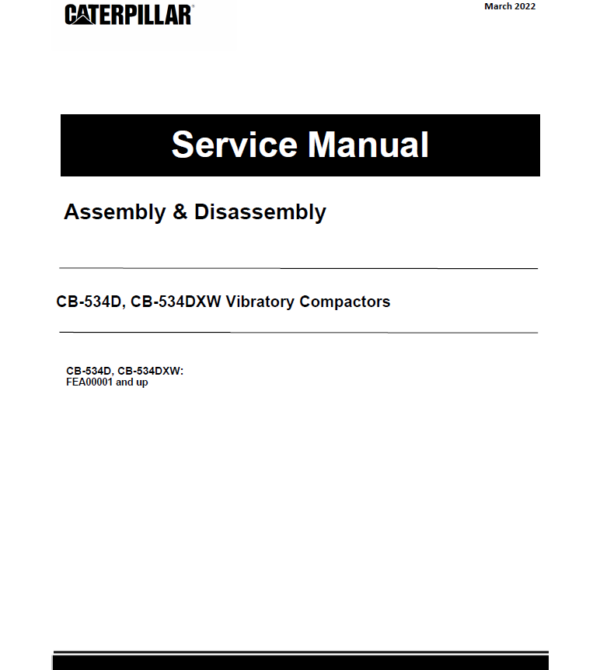 Caterpillar CAT CB-534D, CB-534DXW Vibratory Compactor Service Repair Manual (FEA00001 and up)