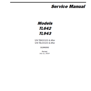 Caterpillar CAT TL642 Telehandler Operation, Parts and Repair Manual (SN after TBK00100)