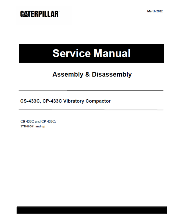 Caterpillar CAT CS-433C, CP-433C Vibratory Compactor Service Repair Manual (3TM00001 and up)