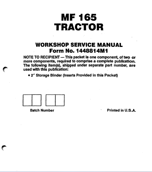 Massey Ferguson MF165 Tractor Service Manual