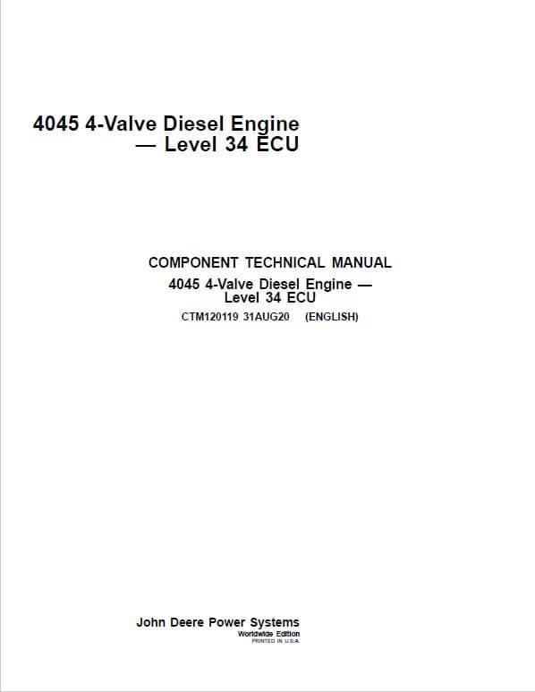 John Deere 4045 4-Valve Diesel Engine Level 34 ECU Service Repair Manual (CTM120119)