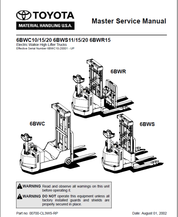 Toyota 6BWC10, 6BWC15, 6BWC20, 6BWS11, 6BWS15, 6BWS20, 6BWR15 Repair Manual