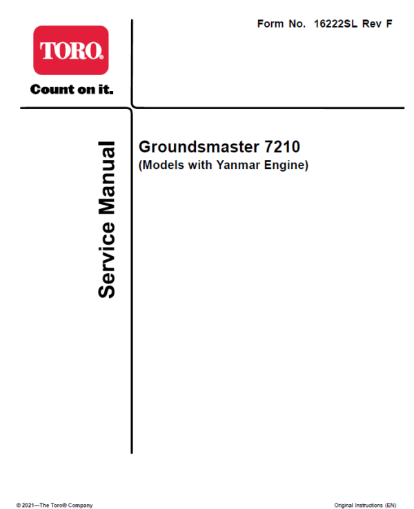 Toro Groundsmaster 7210 (Yanmar Engine - Tier 4) Service Repair Manual