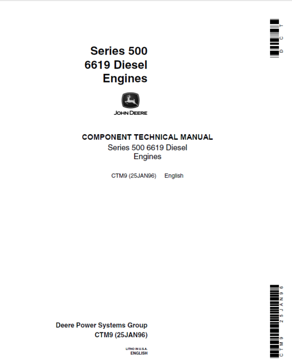 John Deere Series 500, 6619 Diesel Engines Service Repair Manual (CTM9)