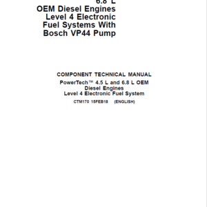 John Deere PowerTech 4.5L, 6.8L Diesel Engines Level 4 Fuel Systems - Bosch VP44 Pump Repair Manual (CTM170)