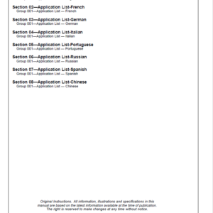 John Deere Application List Information about the Engine Manuals (CTM106819) - Image 2