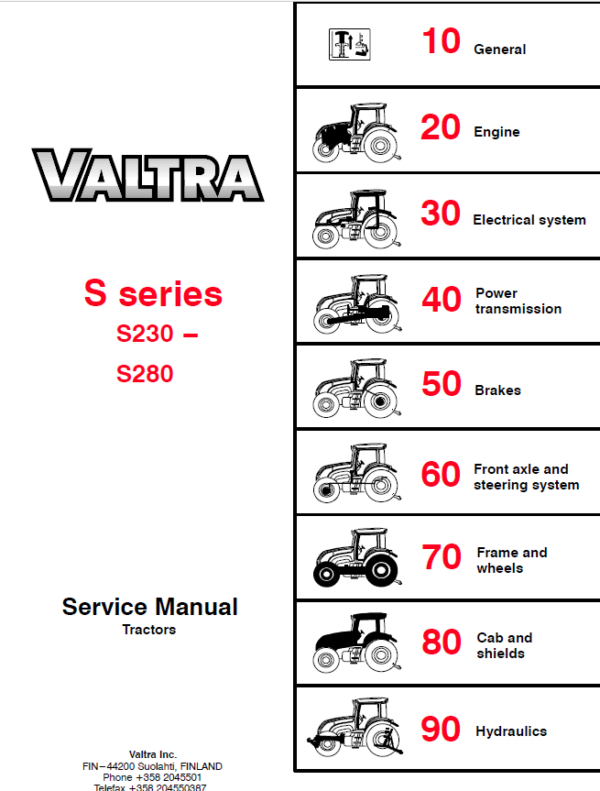 Valtra S230, S240, S260, S280 Tractors Workshop Repair Manual