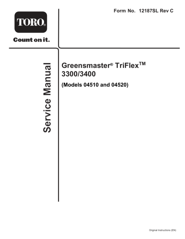 Toro Greensmaster Triflex 3300, 3400 (Models 04510, 04520) Service Repair Manual