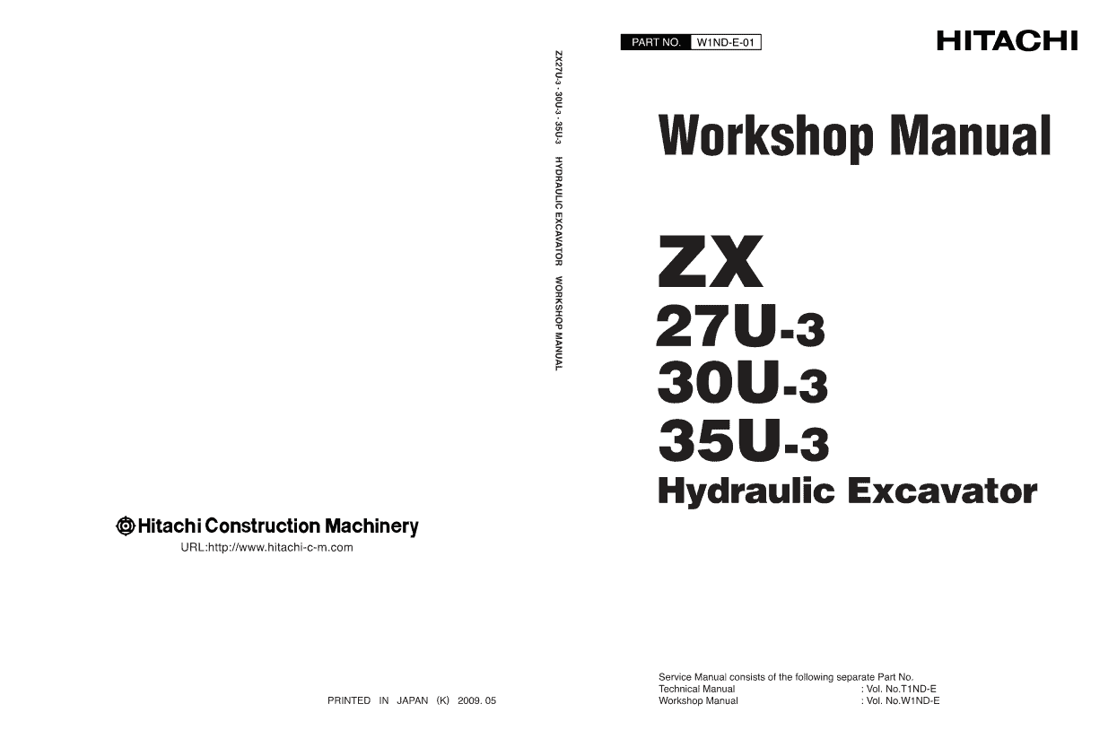 Hitachi ZX27U-3, ZX30U-3, ZX35U-3 Mini Excavator Service