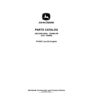 John Deere 450J, 550J, 650J Crawlers (SN –159986) Parts Catalog Manual - PC9387 - Image 1