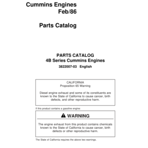 John Deere 4B3.9, 4BT3.9, 4BTA3.9 Cummins Engines Parts Catalog Manual - 3822007-03 - Image 1
