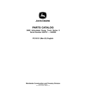 John Deere 300D Series II Articulated Dump Trucks (SN 626761 - 642000) Parts Catalog Manual - PC10131 - Image 1