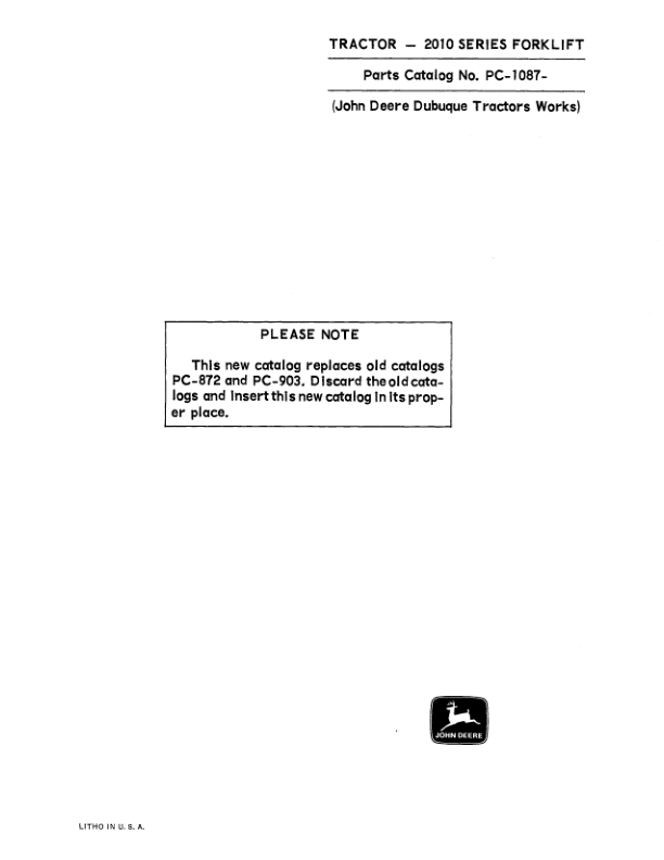 John Deere 2010 Forklifts Parts Catalog Manual PC1087