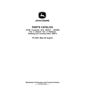 John Deere 1510E IT4 T2 Forwarders (SN 003213 - 003569) Parts Catalog Manual - PC12651 - Image 1