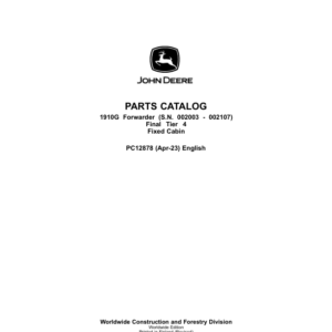 John Deere 1910G FFC Forwarders (SN 002003 - 002107) Parts Catalog Manual - PC12878 - Image 1