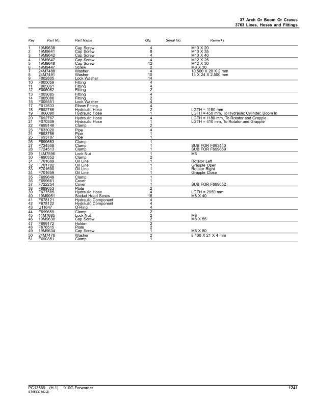 John Deere 910g Forwarders Sn 1wj0910g L001003 Parts Catalog 