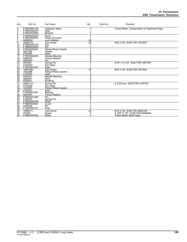John Deere 2156G, 2156GLC Log Loaders (SN C216001- & D216001-) Parts ...