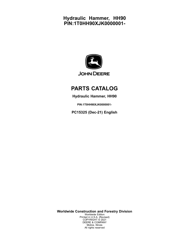 John Deere HH90 Hydraulic Hammers (SN 1T0HH90X__0000001-) Parts Catalog ...
