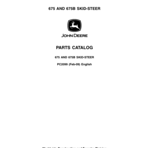 John Deere 675, 675B Skid Steers Parts Catalog Manual - PC2099 - Image 1