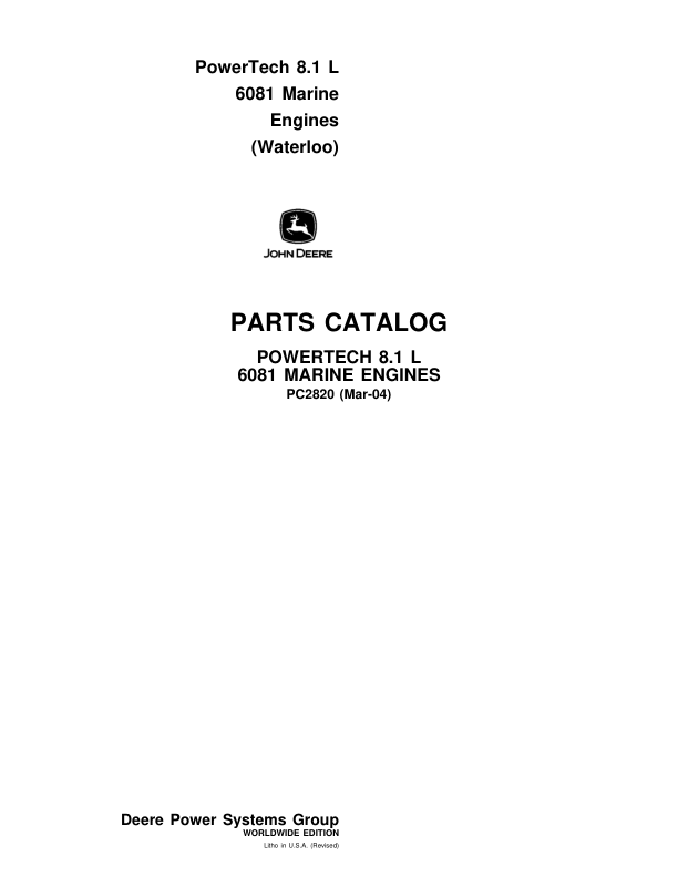 John Deere 8.1L, 6081 Engines Parts Catalog Manual PC2820