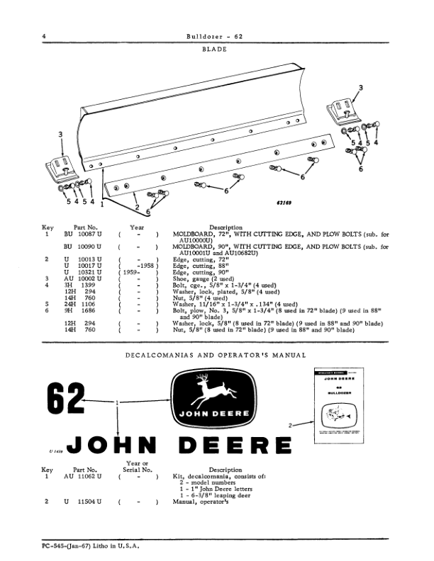 John Deere 62 Attachments (SN JD 62 Bulldozer and 440 Industrial