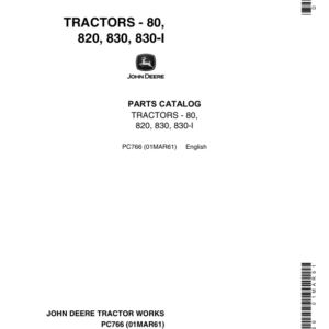 John Deere 80, 820, 830, 830-I Tractors Parts Catalog Manual - PC766 - Image 1